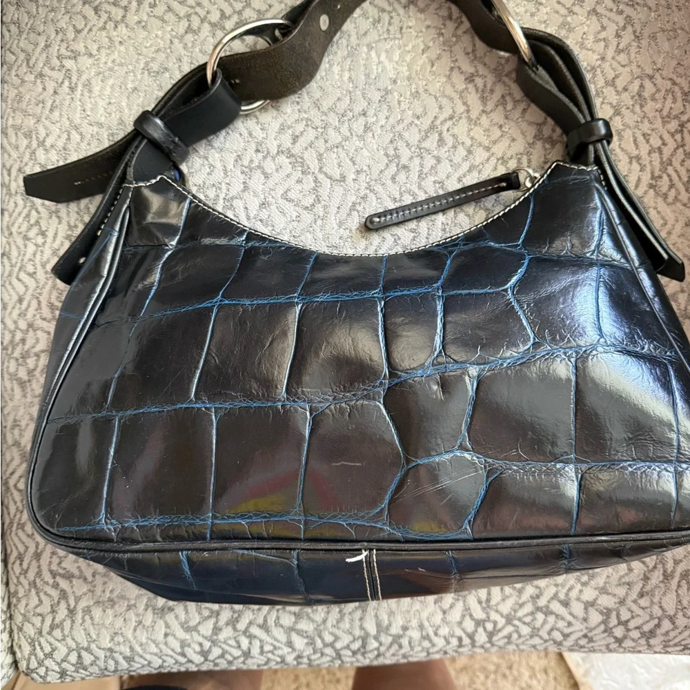 Dooney & Bourke Y2K Harrison Hobo Black with Blue Overlay Crocodile Leather